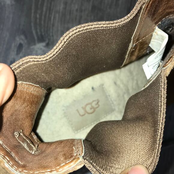 UGG Pax Waterproof Chipmunk Brown Leather Wedge Booties - Picture 11 of 15